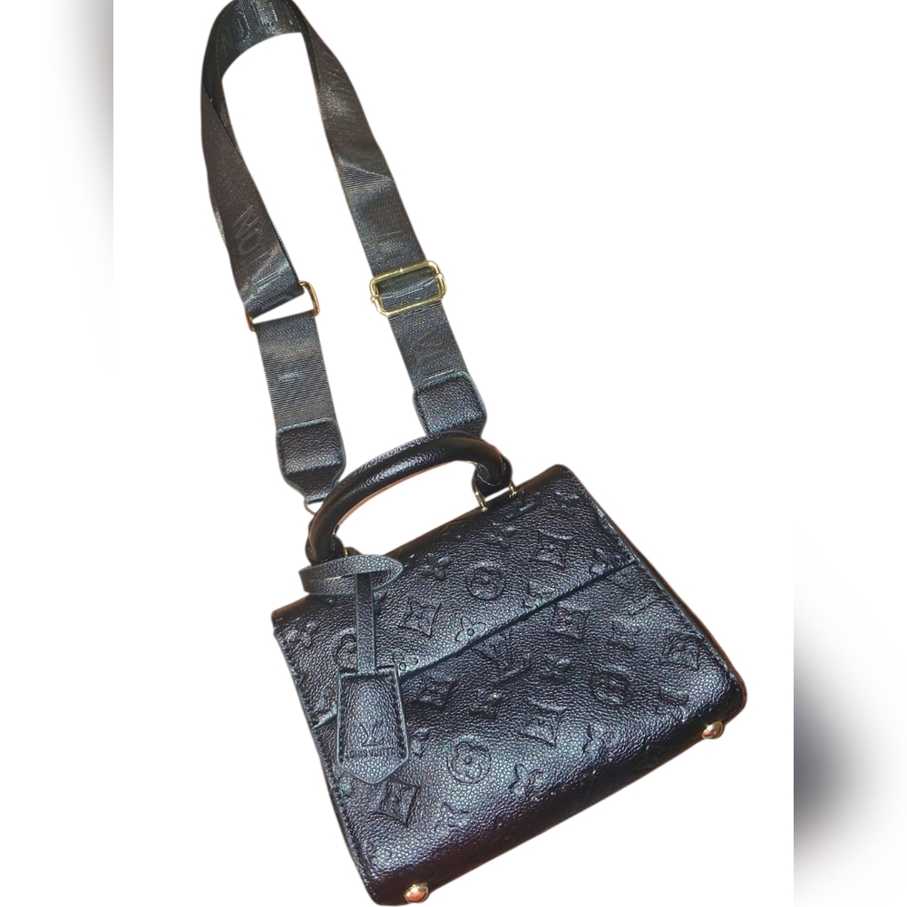 LV Black Designer Embossed Leather Bag